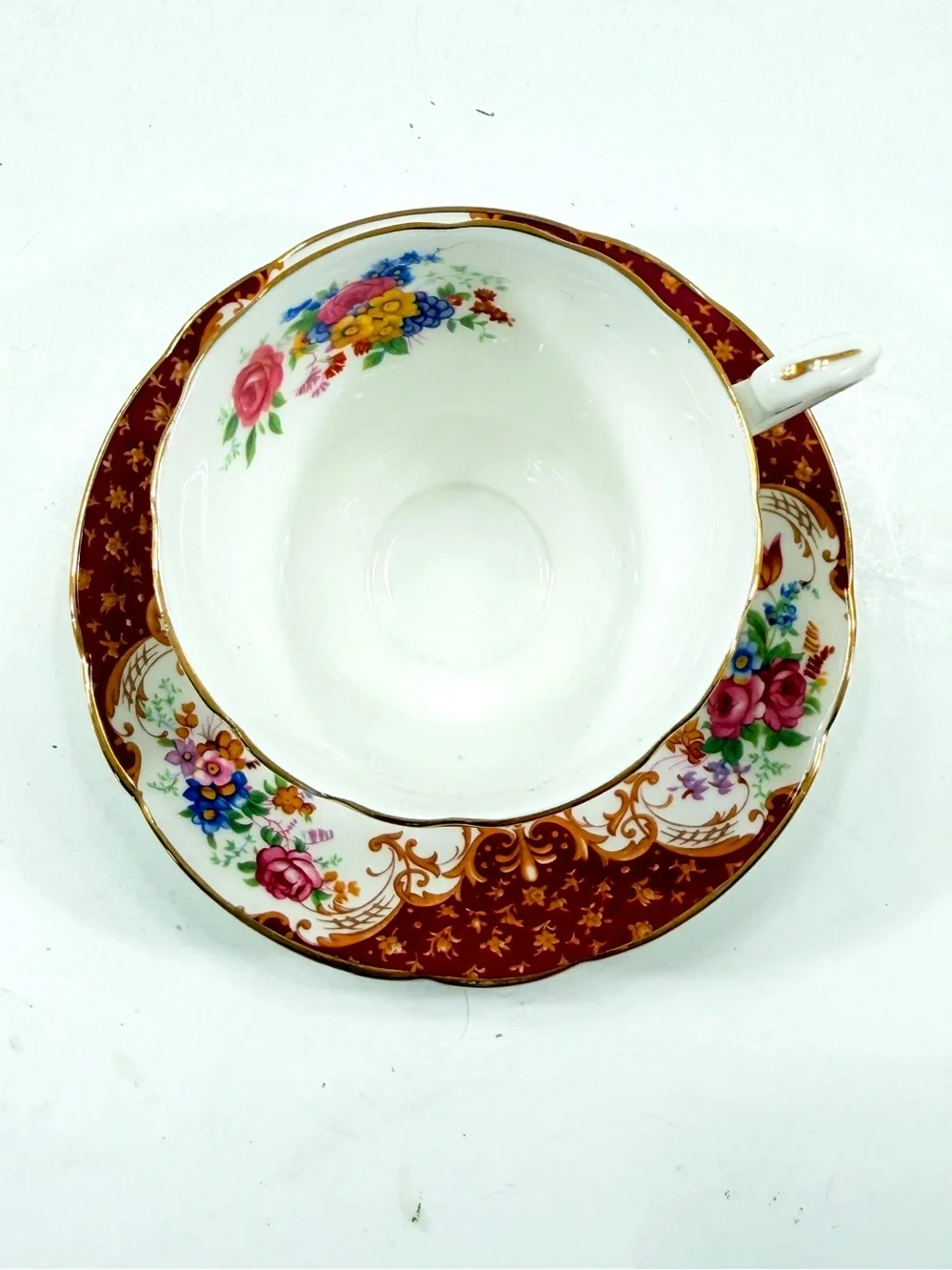 Vintage Paragon Rockingham Fine Bone China Tea Cup & Saucer Set Red Flower Bird